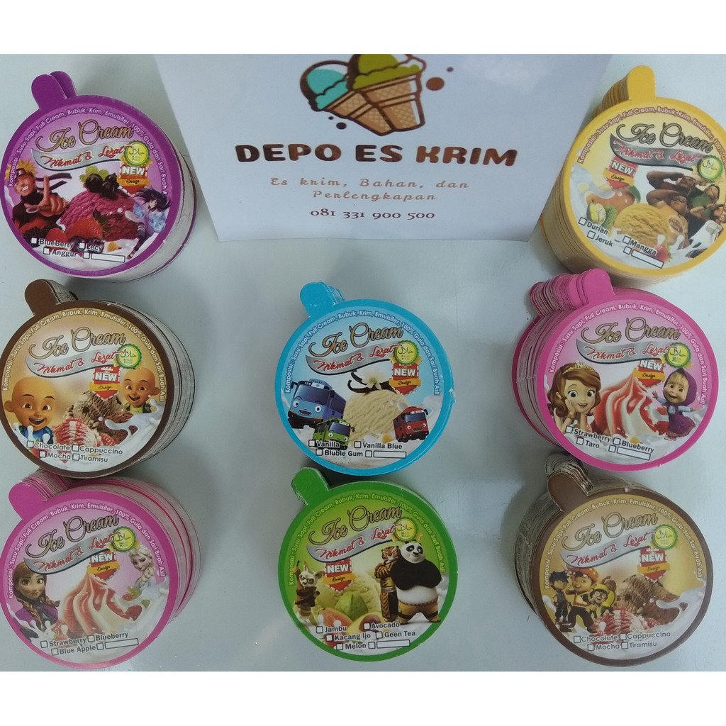 Tutup Cup Es Krim 50ml 60ml 100ml Motif Kartun Ada Varian Rasa (Ice Cream)