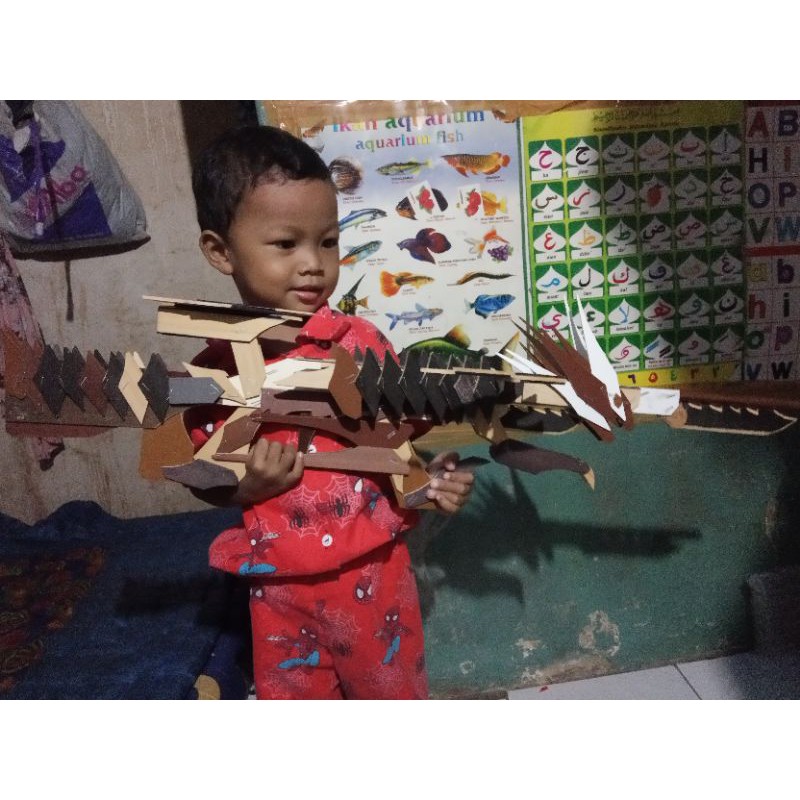 mainan tembakan kayu peluru karet kepala naga