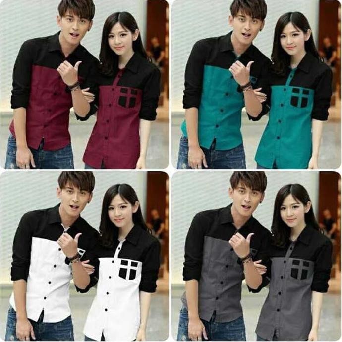 Promo Spesial- Kemeja Couple / Kemejan Pasangan / Couple Aver / Baju Pasangan Kemeja - Putih