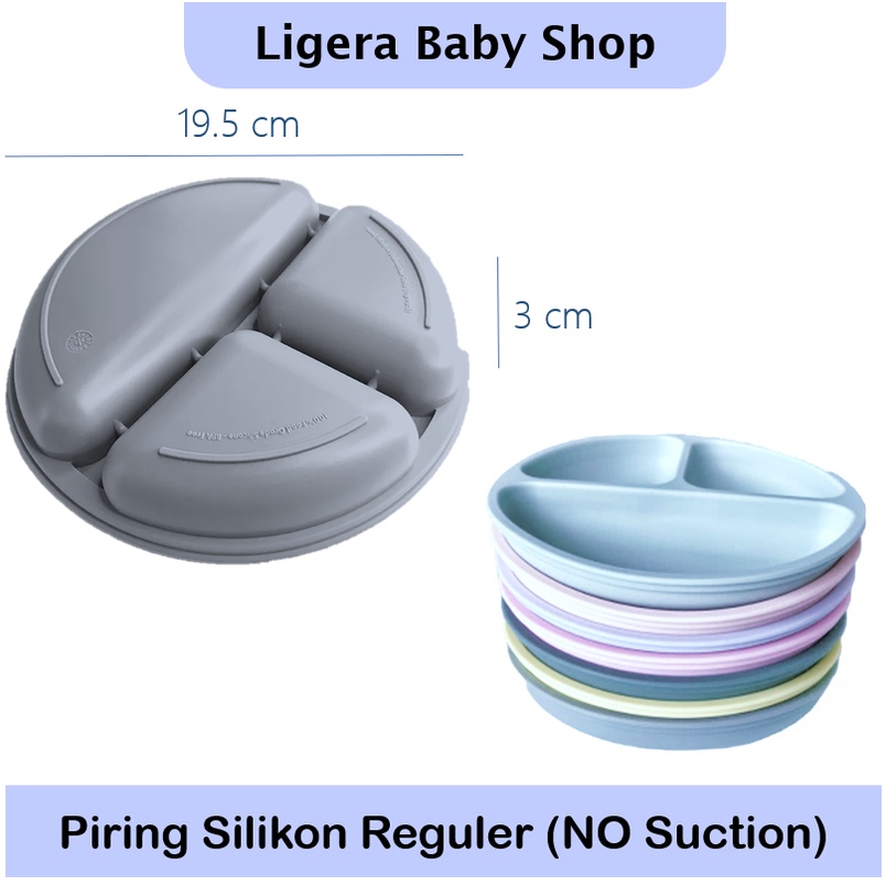 LIGERA Premium SET Suction Plate Silicone Makan Piring Sekat Anti Tumpah Sendok Garpu Bayi Anak