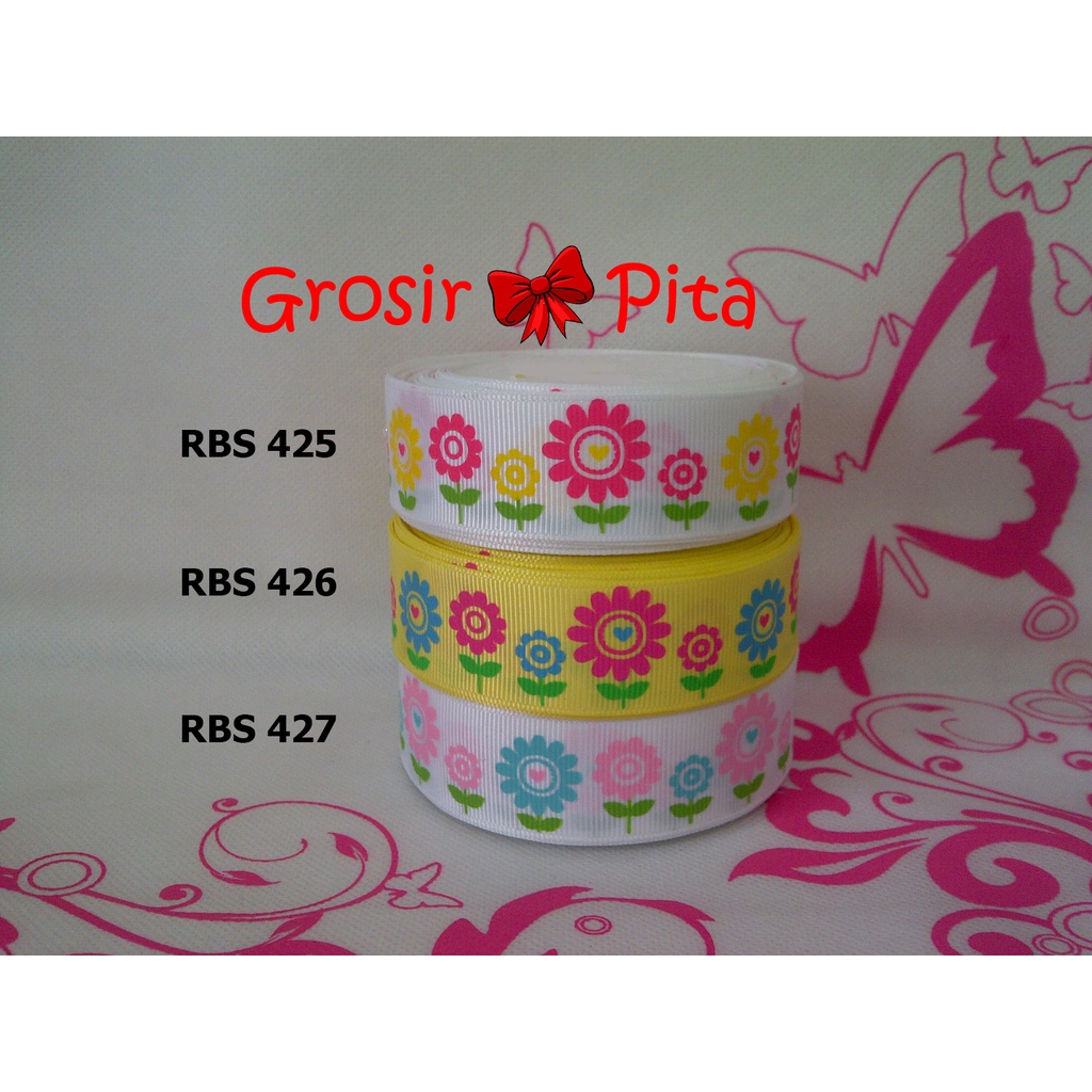 

(25 yard) Pita Grosgrain Motif Bunga RBS 425,426,427 | Toko Bahan Craft | Grosir Pita