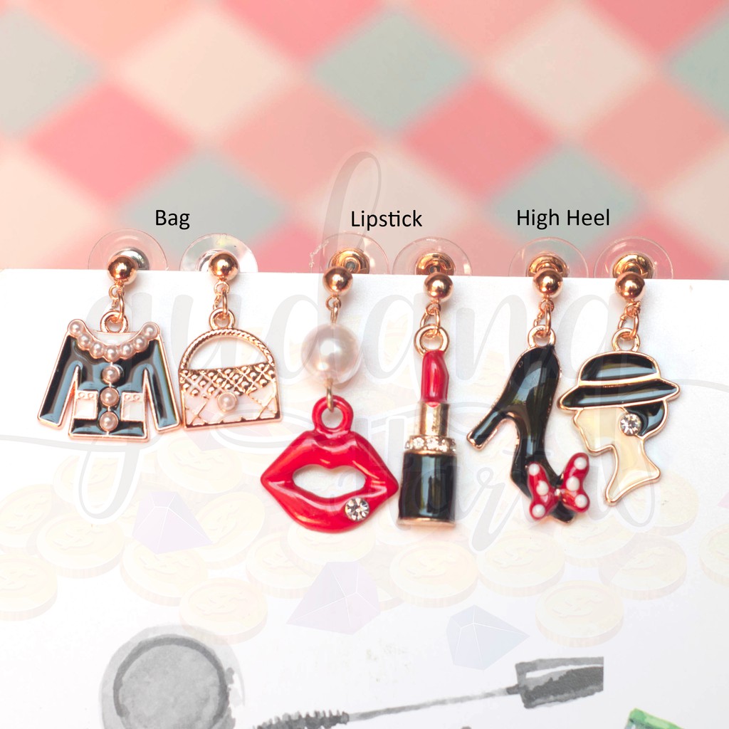 Anting Stud Elegant Girl Lipstik Tas Heels Unik GH 203715