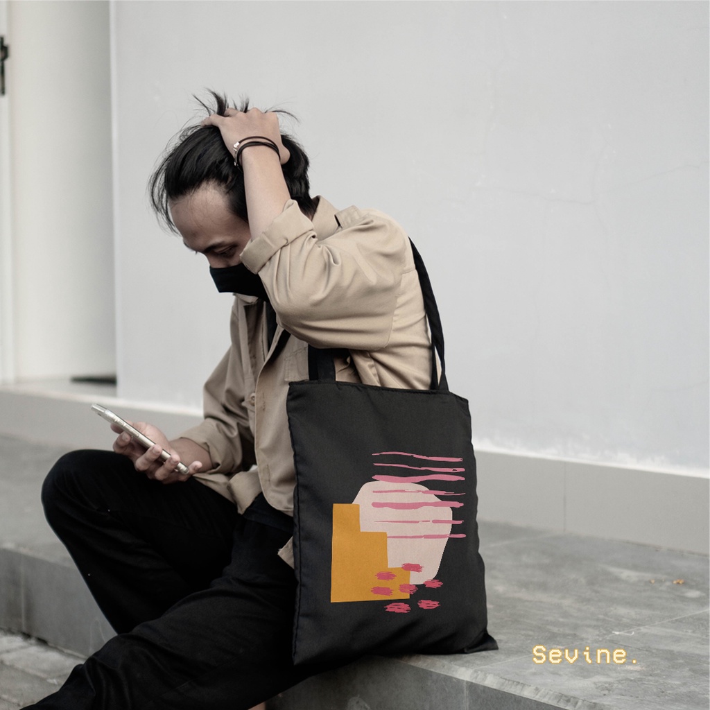 Sevine Tote Bag Resleting Tas Wanita Totebag Nordic Abstract Black Series - NHF 5