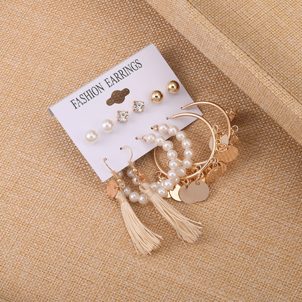 Set Anting Bohemian Rumbai Mutiara Akrilik Wanita Fashion Import