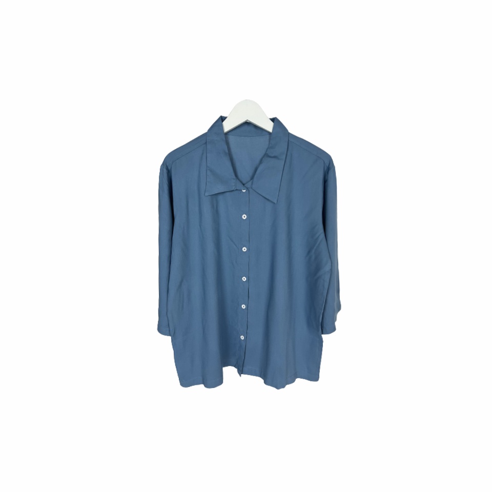 BLOUSE WANITA POLOS LENGAN PANJANG KATUN RAYON ORGANIK 7/8 ATASAN BLOUSE ALLSIZE-Blouse Steel Blue