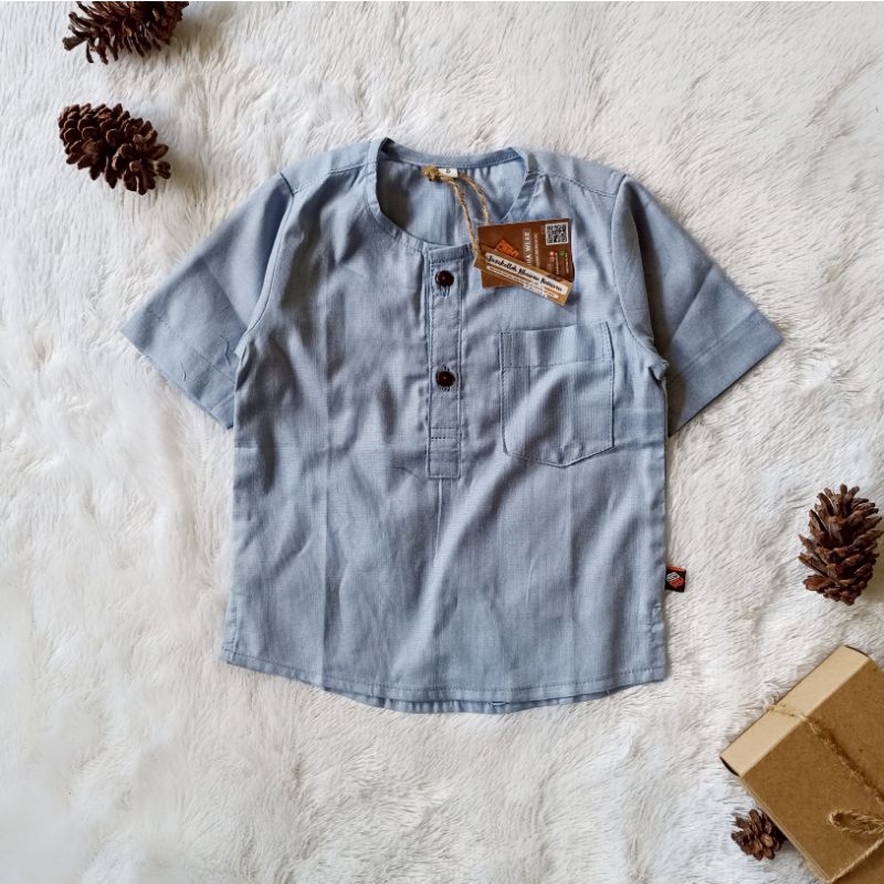 SYAMIL Kurta - Shirt Koko Casual Bayi dan Anak Couple Adik Kaka- Bahan Linen Rami Adem- 0-5 Tahun