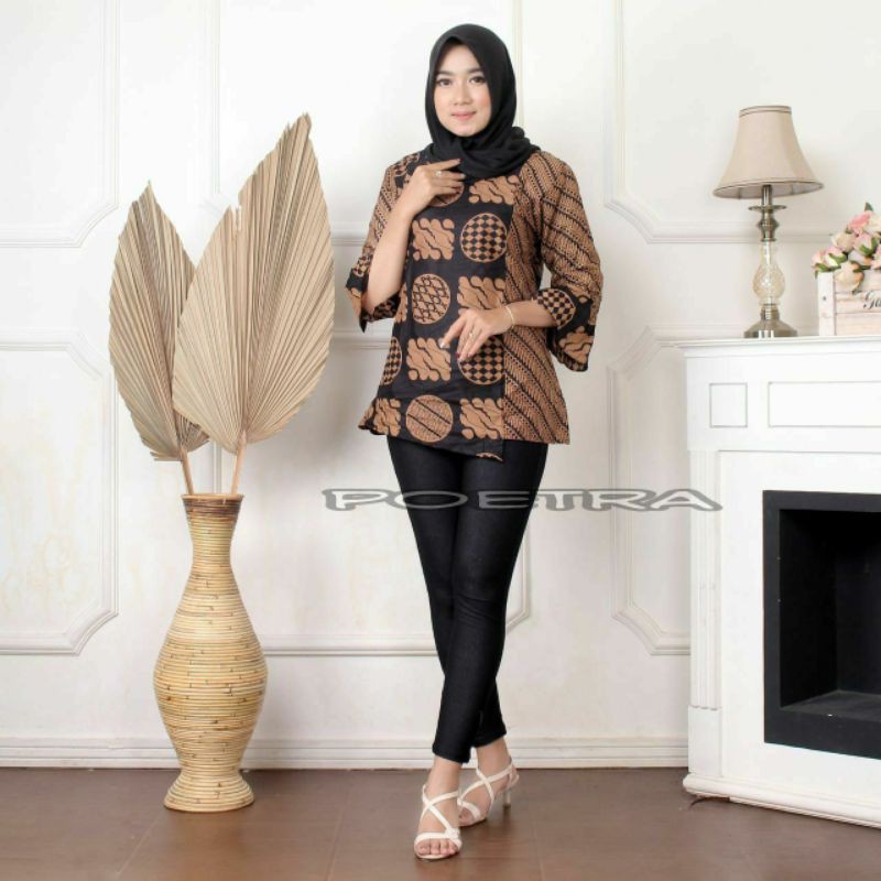 Batik wanita ASJ SA HRB026 Kenongo Kemeja Tosca Pendek-Dp2