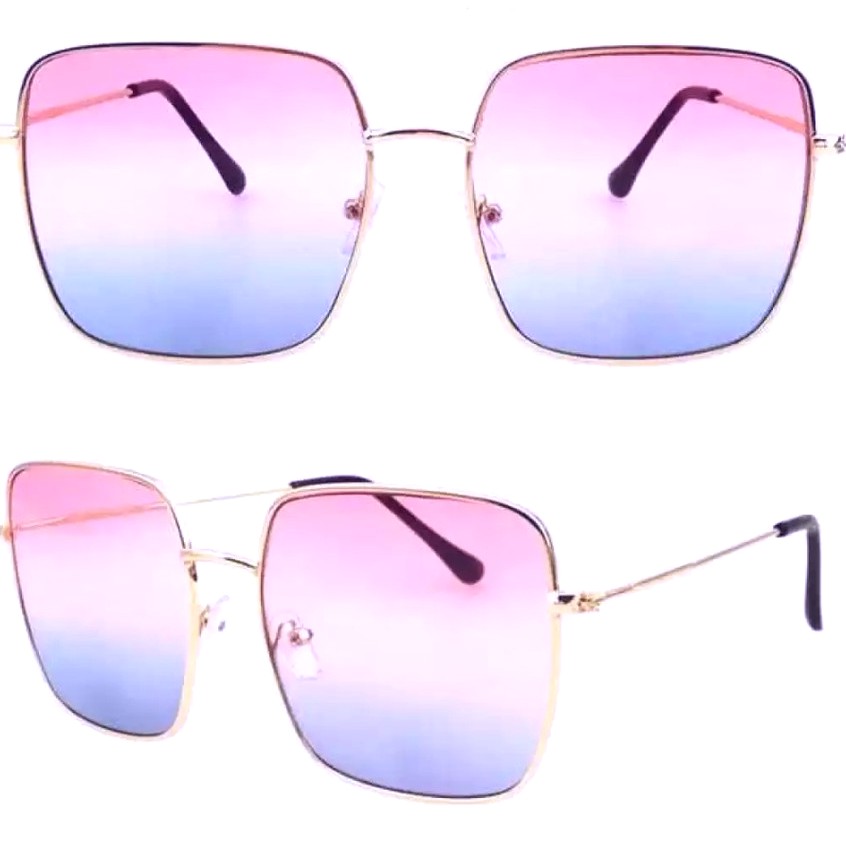 Kacamata Pria/Wanita-Fashion-Retro Vintage Segiempat Metal-Sunglasses-Korea km K104 TOSERBA-Gold/Pink Blue