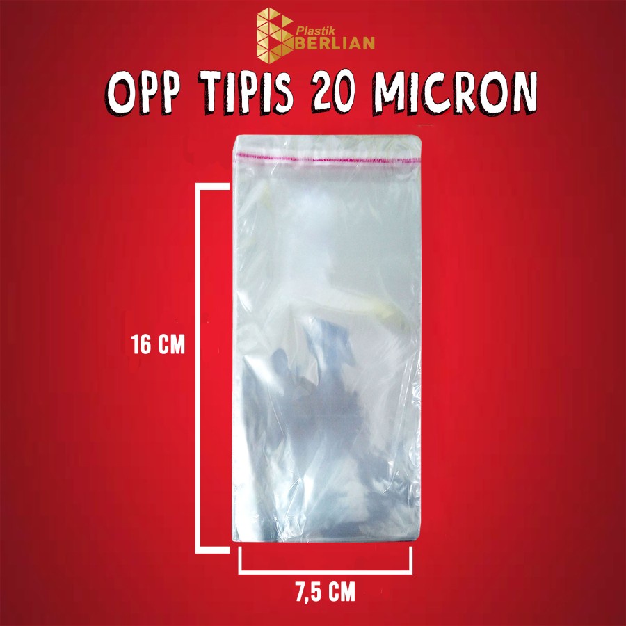 

7,5 x 16 cm Plastik OPP TIPIS (100 lbr) (lem/seal)