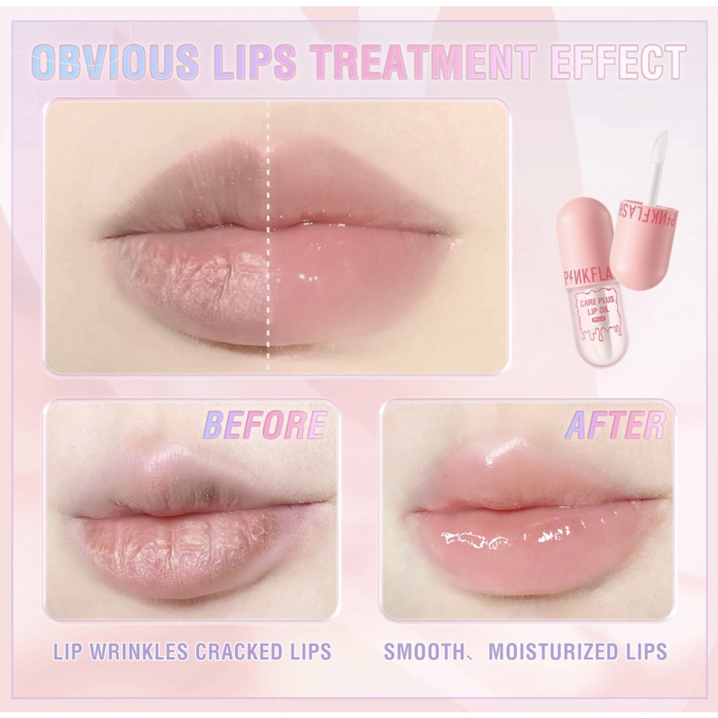 PINKFLASH Natural Lip Oil Lip Balm Lip Gloss Moisturize Repair Nourish Reduce Wrinkles Waterproof Multi-uses