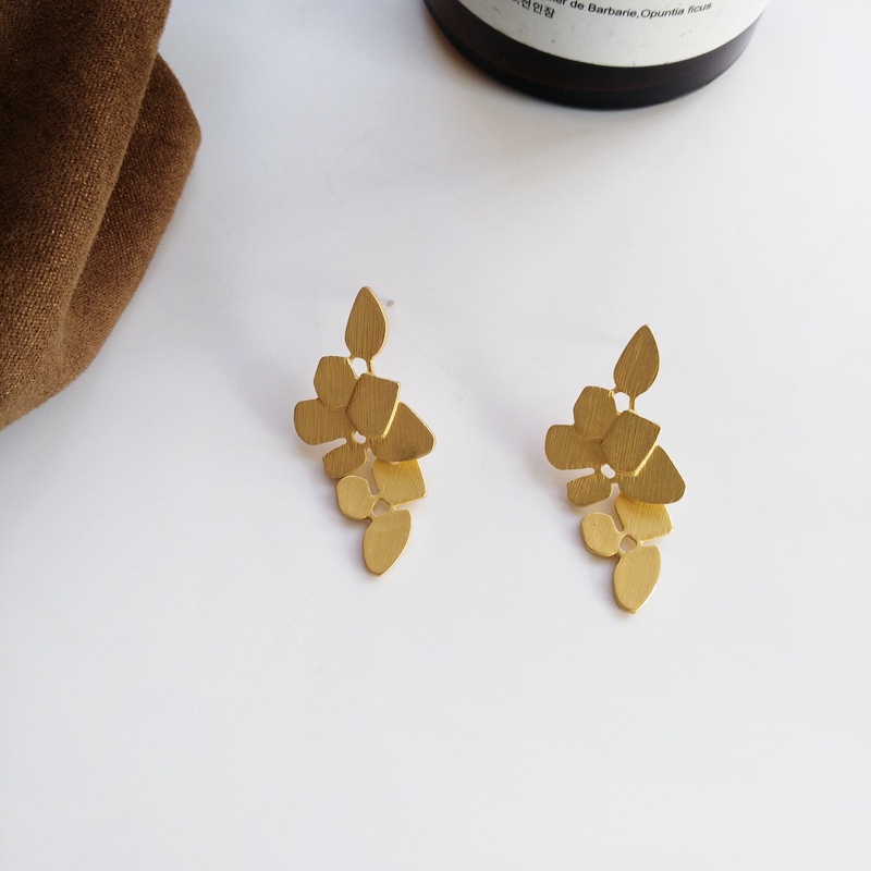 Anting Tusuk Gantung Panjang silver S925 Desain Geometri Daun / Bunga Aksesoris Wanita