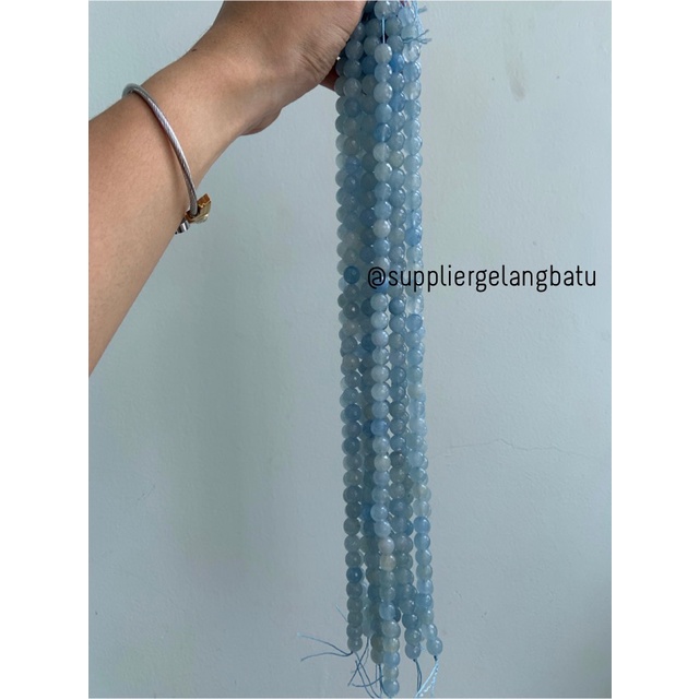 bahan white blue agate CUTTING 10mm renceng BIRU muda gelang kalung etnik vintage elegan strap mask anting craft kerajinan tangan