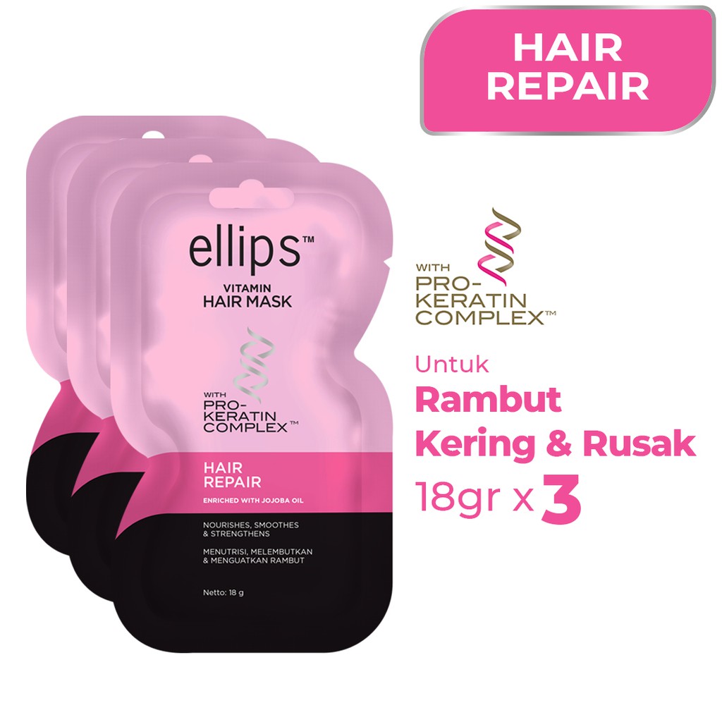 Jual Ellips Hair Mask Keratin Hair Repair 18gr Triple Pack Indonesia ...