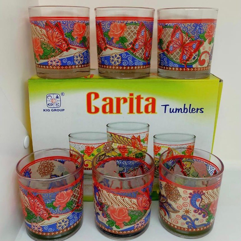 gelas kaca set motif batik isi 6 carita
