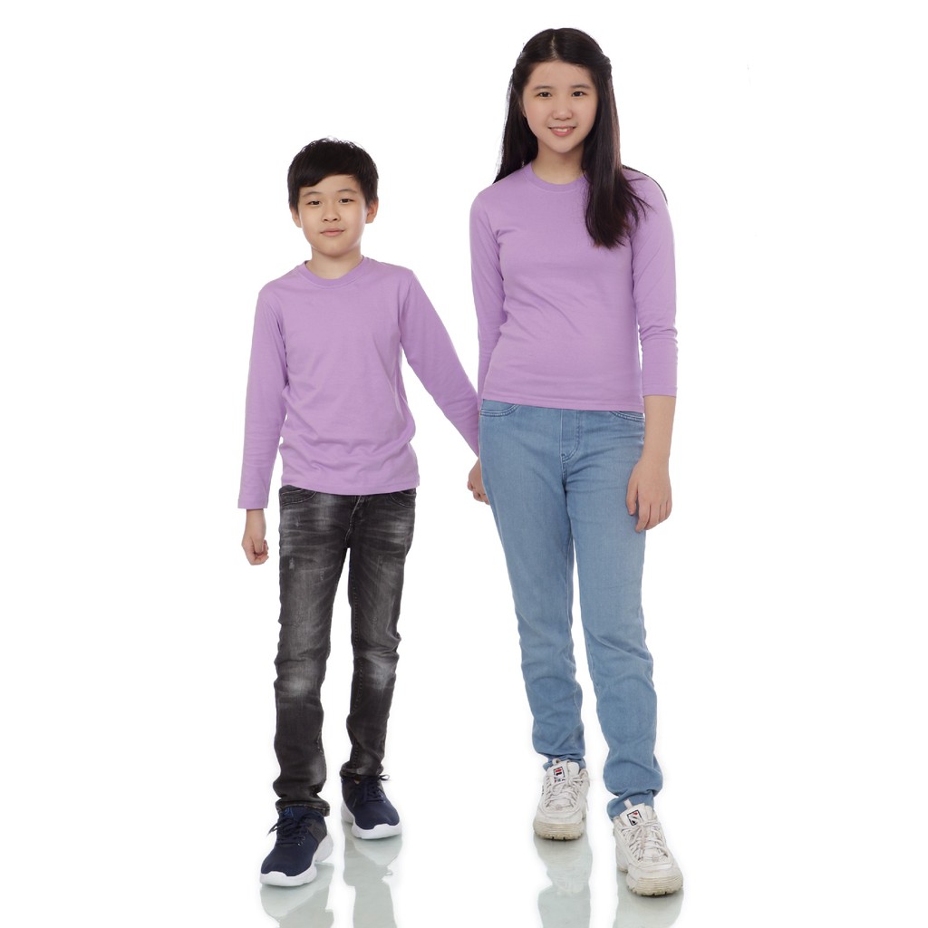KAOS POLOS COTTON COMBED - ANAK LENGAN PANJANG - UNGU MUDA