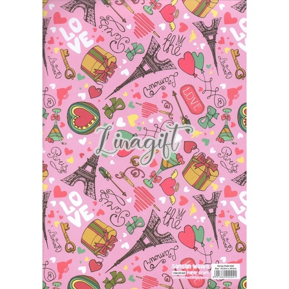 ( 5 Lembar ) PINK SANWA - KERTAS KADO MERAH MUDA - GIFT WRAP PAPER SANSAN WAWA PINK COLLECTION EDITION -  ROMANTIC ROMANCE VALENTINE BIRTHDAY CUTE WEDDING ENGAGEMENT LAMARAN PROPOSE TUNANGAN CLASSIC EUSTHATIC VINTAGE