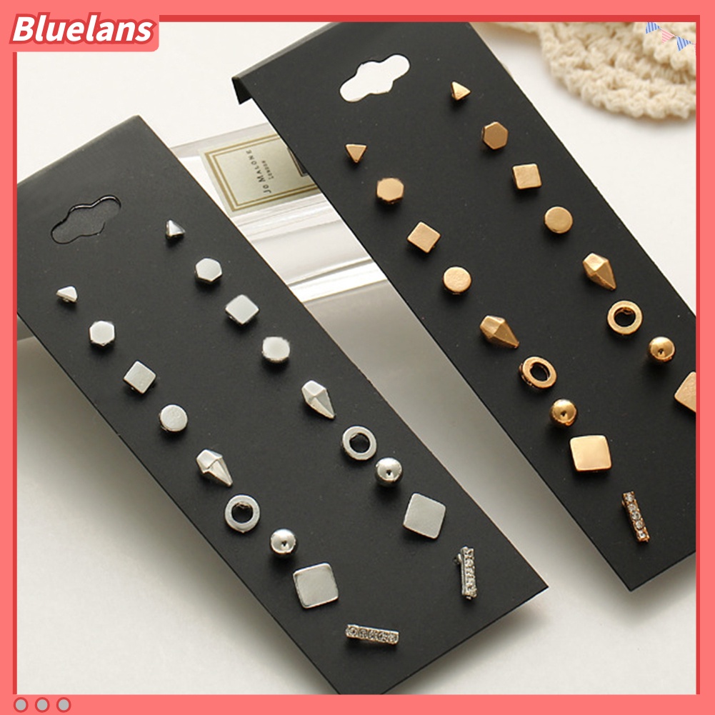 Bluelans 9 Pairs Women Fashion Punk Square Triangle Round Geometric Stud Earrings Set