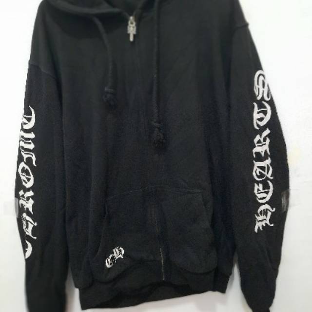 Jaket original merk chrome hearts fuck you zip hoodie linda black