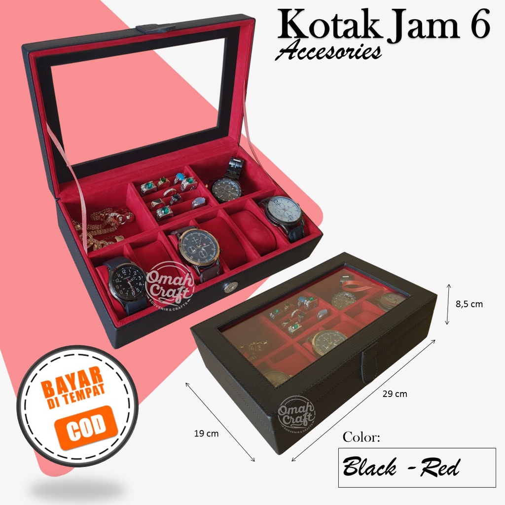 Kotak Jam Tangan isi 6 Mix Tempat Cincin Gelang Kalung / Jewelry Box organizer Ring Box