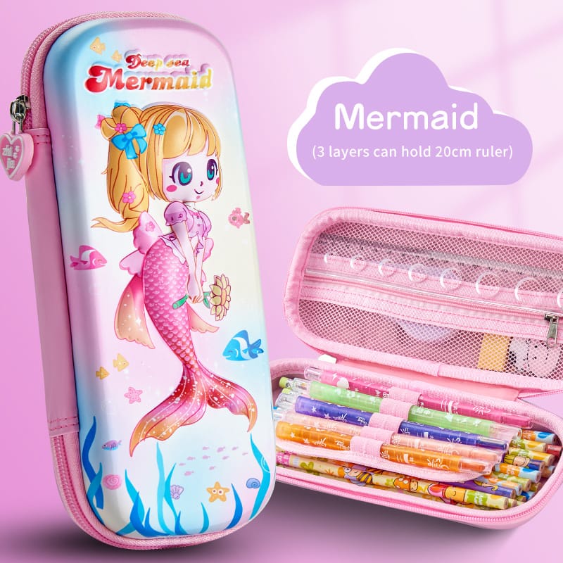 Tempat pensil 3D Premium Banyak Sekat di bagian dalam Kantong zipper kotak pensil 3D unicorn timbul bahan EVA untuk anak import kado anak perempuan