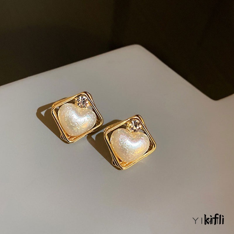 Anting Bentuk Hati,Aksen Mutiara Bahan Alloy,Gaya Korea,Untuk Wanita