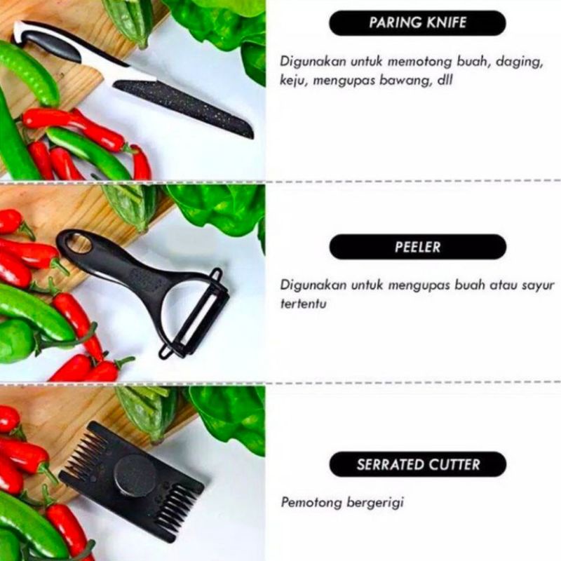 Set Pisau Dapur 5 in 1 Hitam Batu Maifan / Pisau Set 5pcs Kualitas Import Terbaik / Bisa Bayar Di Tempat