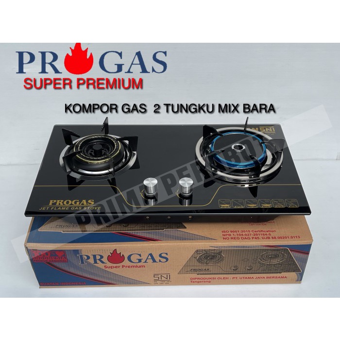 Kompor Kaca Progas 2 Tungku Gas dan Bara PG-569