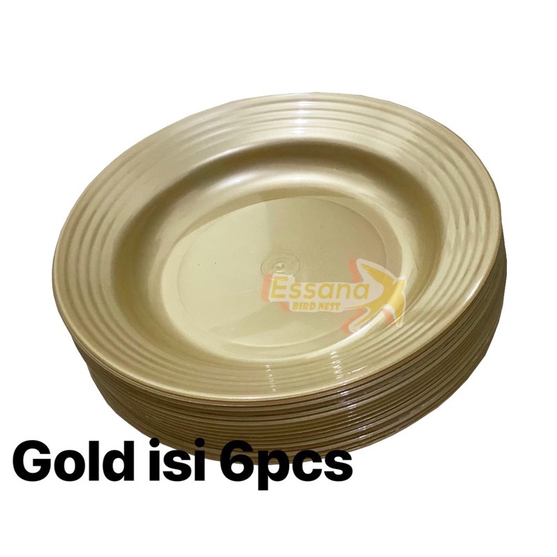 Piring Makan Bulat Plastik 9inch ( Grosir ) Terlaris Termurah Berkualitas ( lusinan ) atau ( 1/2 lusin ) clarissss-Gold isi 6pcs