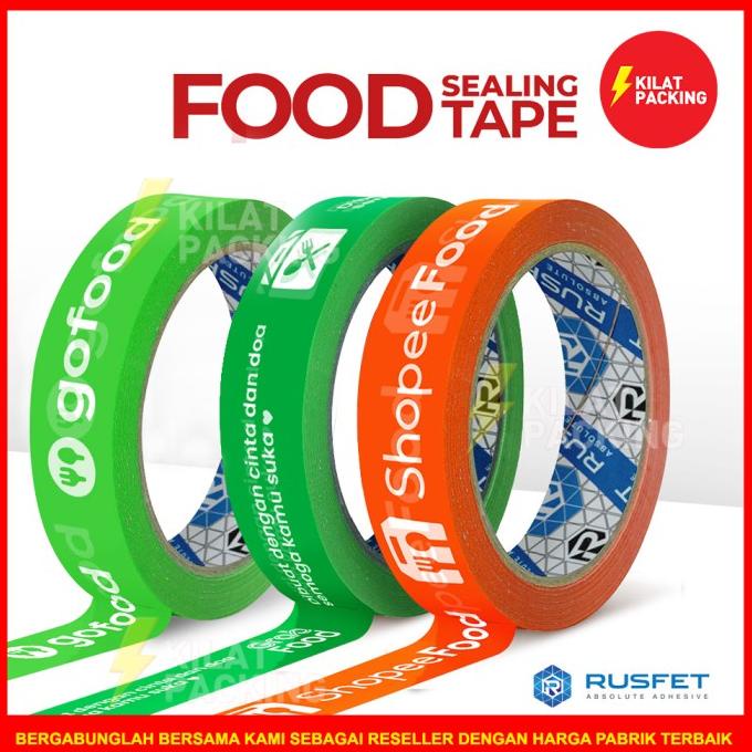 JUAL LAKBAN / SEALING TAPE PRINTING ONLINE FOOD 12mm x 50yard MURAH SATUAN