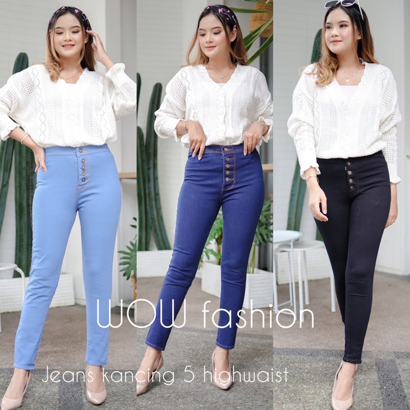 WOW-Celana Jeans Kancing 5 Aktif Streach HW// Celana Pencil Wanita//Celana Jeans Polos Streach HW//Celana Jeans Highwaist Wanita