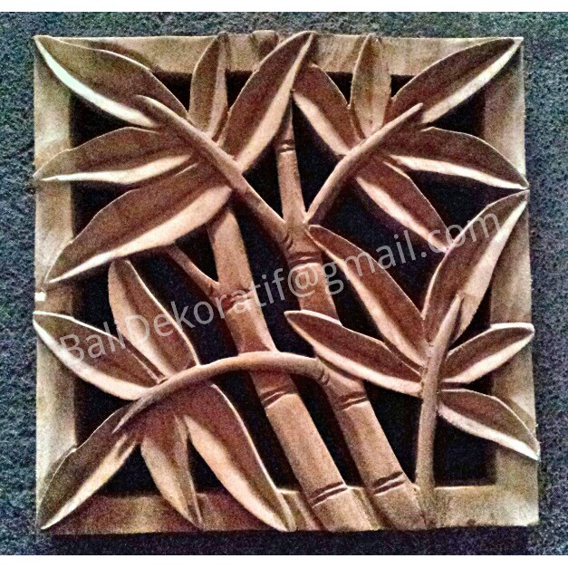Ukiran Bali motif Bambu Frame 20x20 Dekorasi Dinding