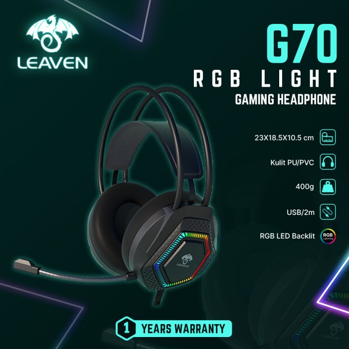 Leaven Headphone Gaming G70 RGB Lights - Hitam