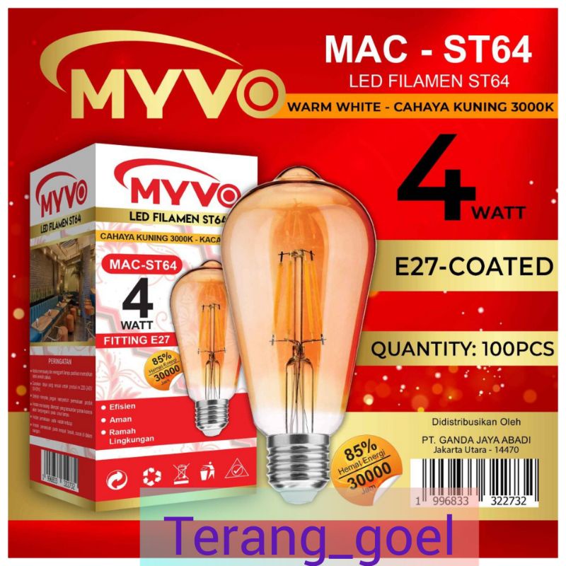 MYVO LAMPU LED FILAMEN KUNING 4 WATT // LAMPU LED HIAS OURDOOR // LAMPU CAFE