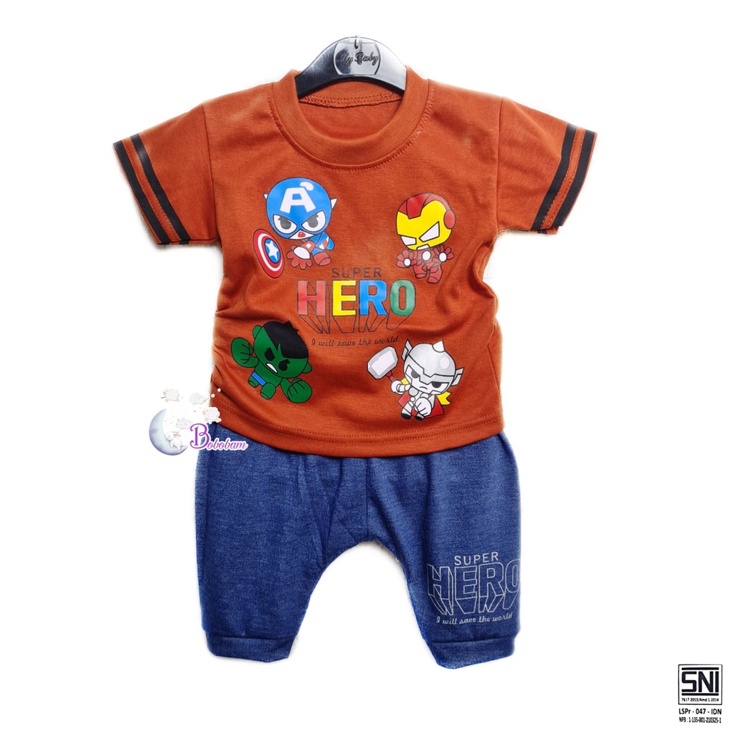 BOBOBAM  BAJU BAYI LAKI LAKI SETELAN ANAK COWO LUCU STELAN COWOK 6 12 BULAN KEREN TRENDY KEKINIAN HERO