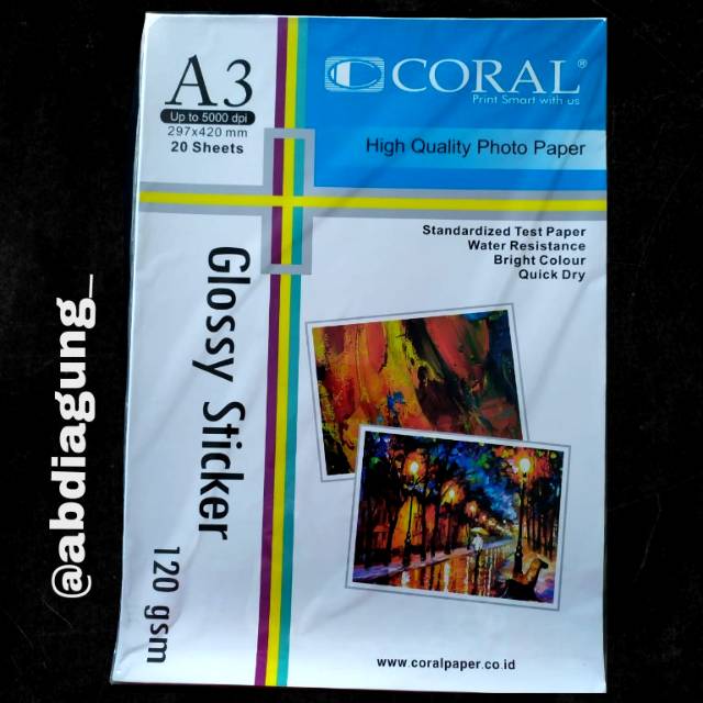 

Kertas Sticker Coral Glossy A3 120 GSM / Pack