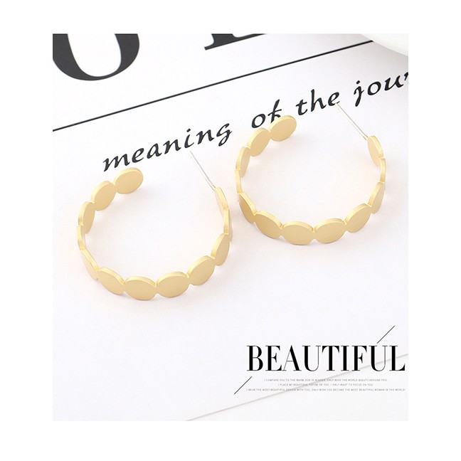 LRC Anting Tusuk Fashion 14k Gold Plated Gold Semi-circular Cutout S925 Silver Needle Earrings Y6277