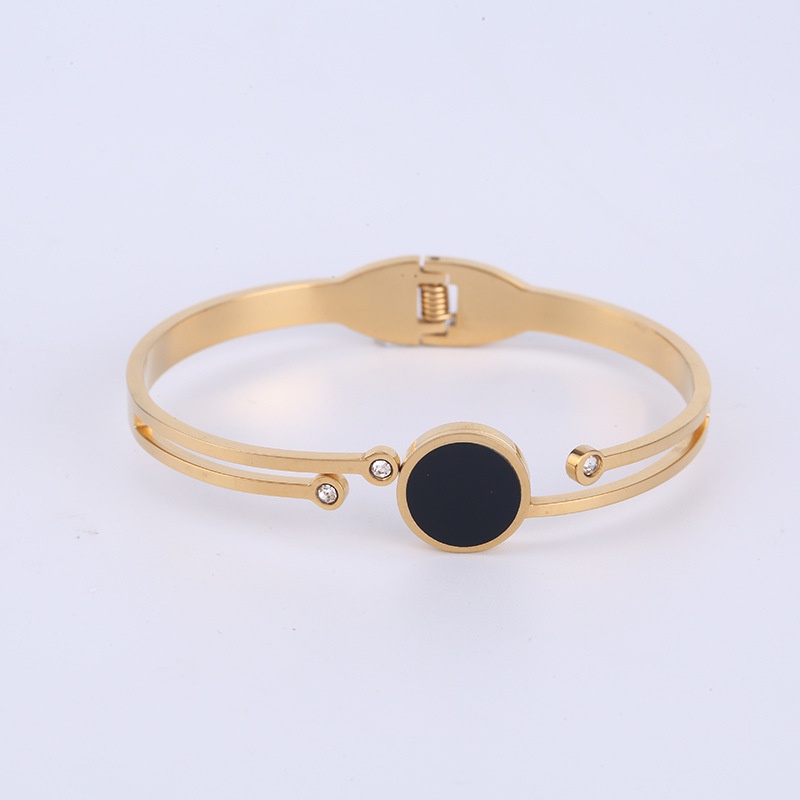 Aksesoris titanium import Gelang bangle bulat hitam zircon anti karat bisa COD