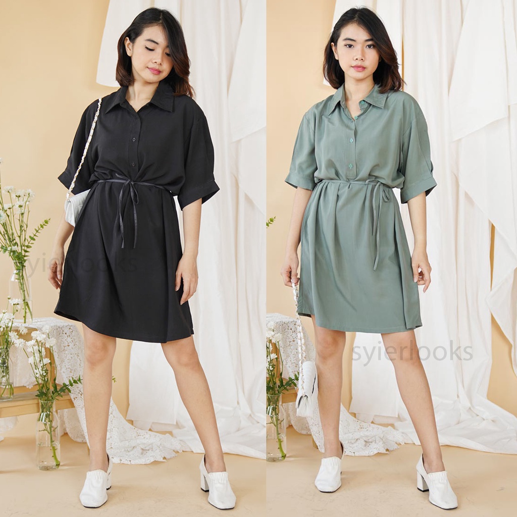 Dress Korean Style Wanita - Zoya Midi Dress Full Kancing - Dress Katun Premium - D5 Loose Dress Subu