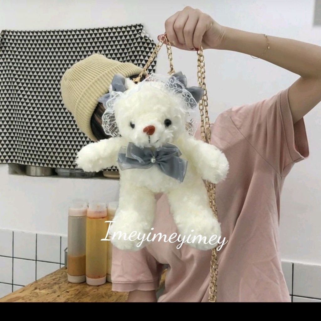 Tas Selempang BERUANG PELUK ANNABELLE / tas boneka / tas bulu / tas selempang mini / Tas Selempang Bulu