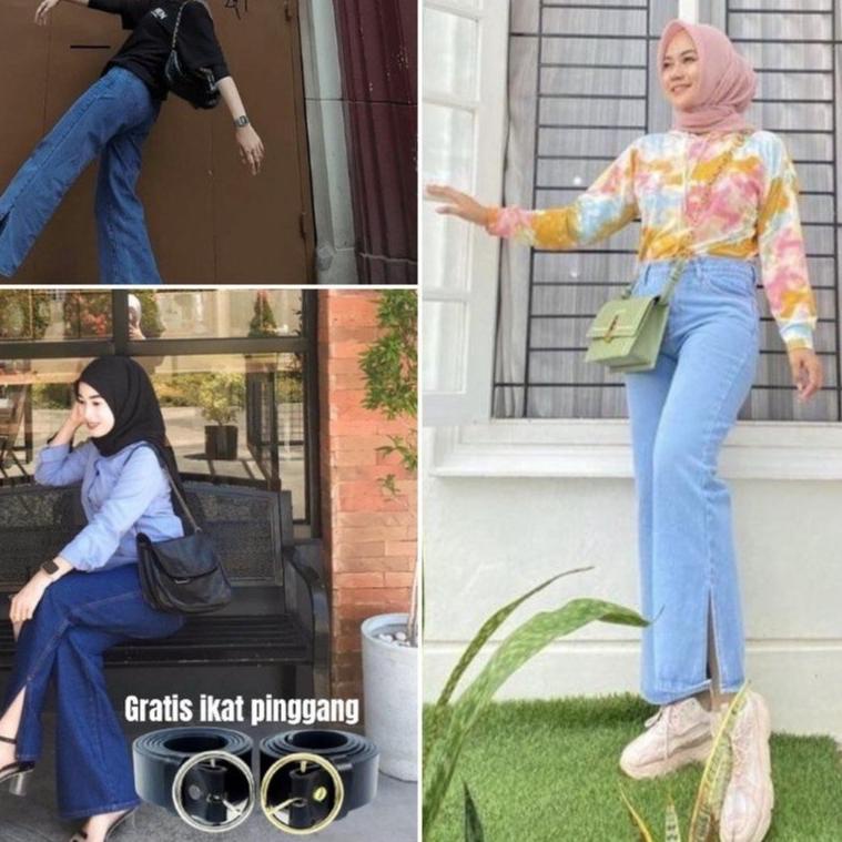 (TERLARIS) KULOT JEANS BELAH SAMPING // CELANA KULOT HW BELAH JEAN TEBAL / HIGHWAIST KULOT JEANS WAN