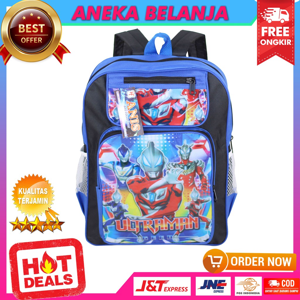 Fashionable Ransel Lucu Gambar Kartun Ultraman Biru Khusus Anak Cowok Berkualitas Tas Sekolah Trendy