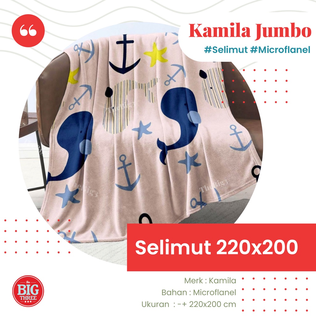 KAMILA Selimut 200x230 Lembut &amp; Mewah Luxury Colourfull Blanket Merah Biru Maroon Ungu Pink Hijau Motif Arnita Dot Whale Pandora Tartan Marbel Maroko