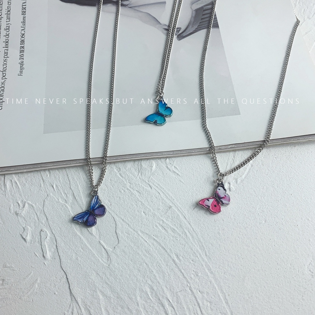 Gaya Korea LISA gaya yang sama ins baja titanium kalung wanita colorful dream butterfly liontin stai