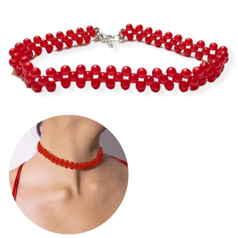 Luna Red Beads Choker Necklace Kalung Beads Anyam Korea Merah Imlek Sangjit