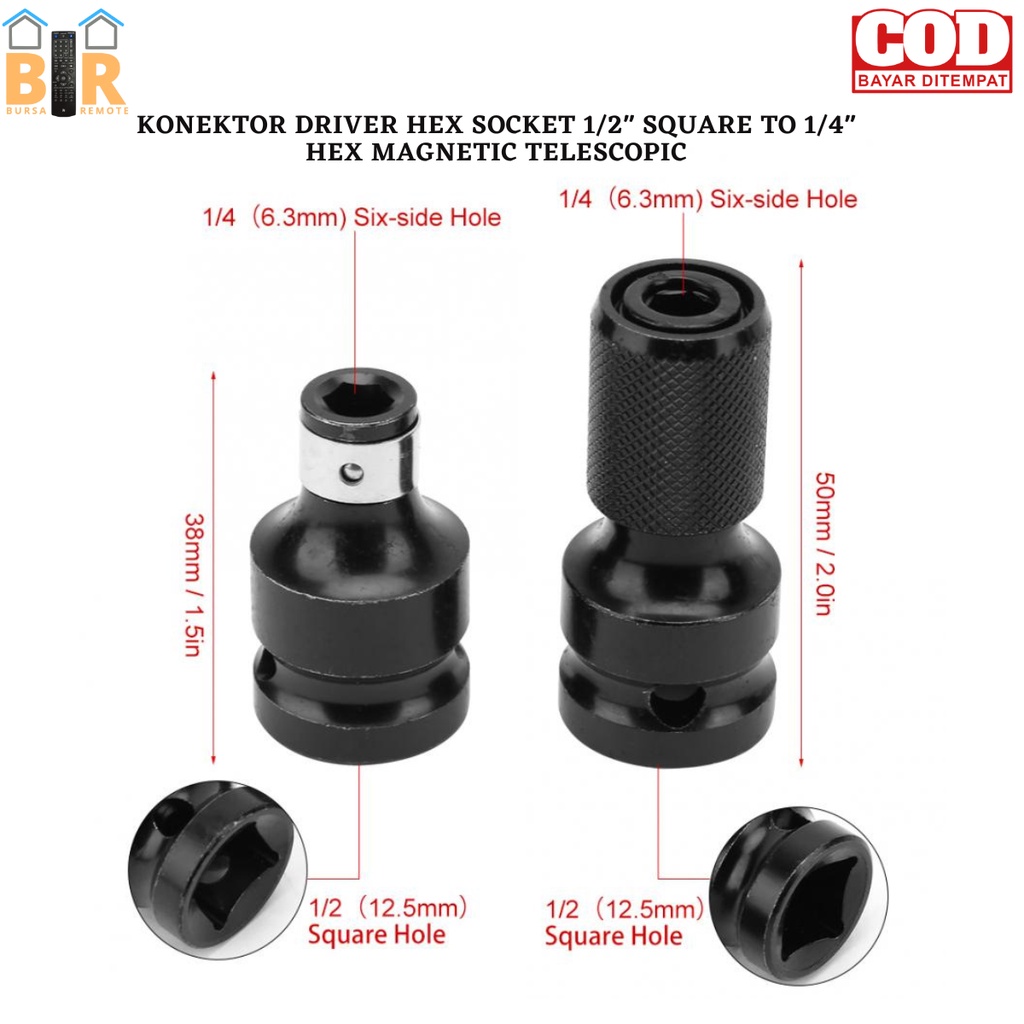 HEX Socket Adapter Spanner Set Drive Converter Impact / KONEKTOR DRIVER SQUARE TO  HEX MAGNETIC TELESCOPIC