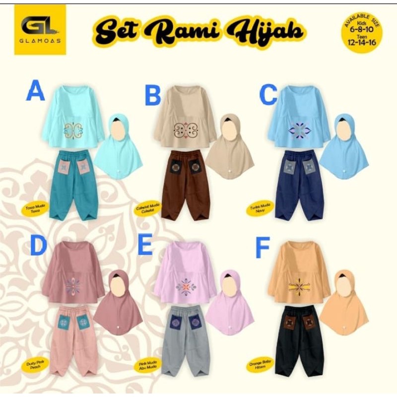 GLAMOAS SET RAMY HIJAB UMUR 6-16 TAHUN / SETELAN ANAK PEREMPUAN / SETELAN HIJAB ANAK / ONE SET ANAK 