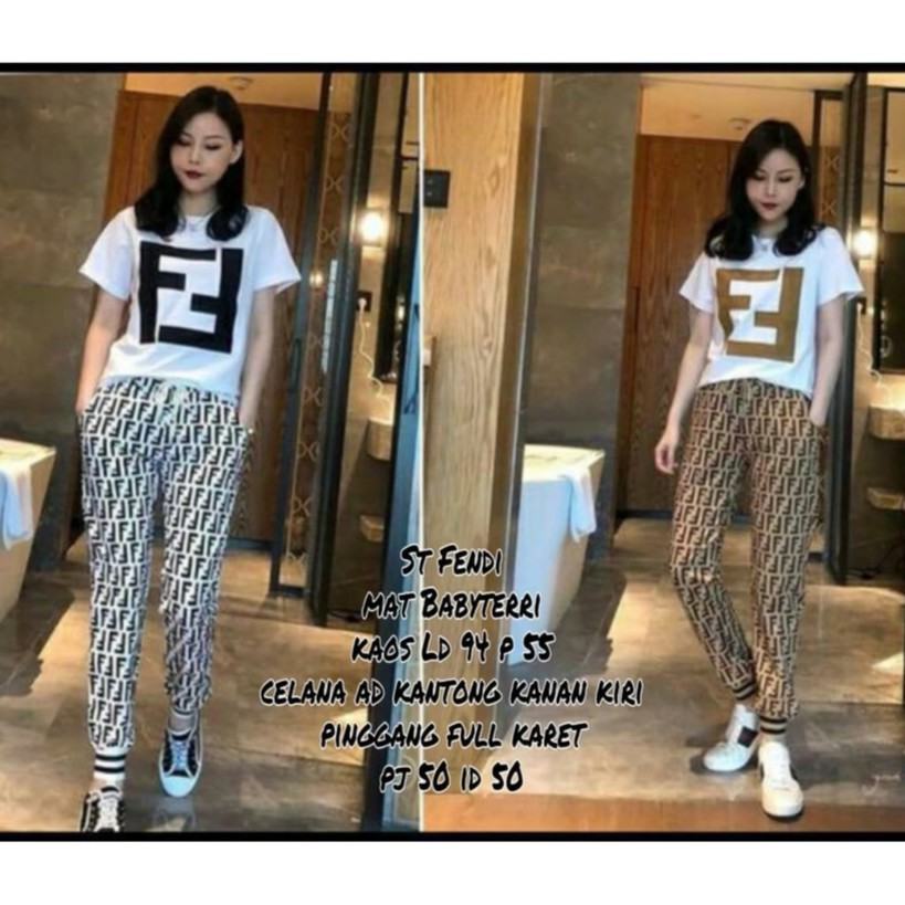 ST FENDI Stelan wanita atasan celana panjang 503 HLG KR Set Cewek Kekinian