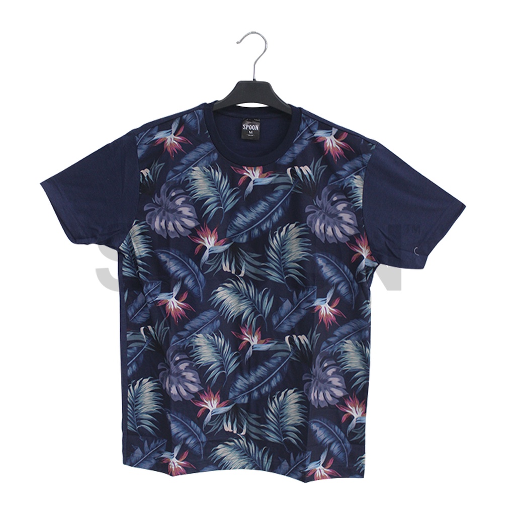Kaos Pria/Wanita Lengan Pendek | Kaos Distro Full Printing 3D | Merk SPOON | Motif - Leaf Pattern