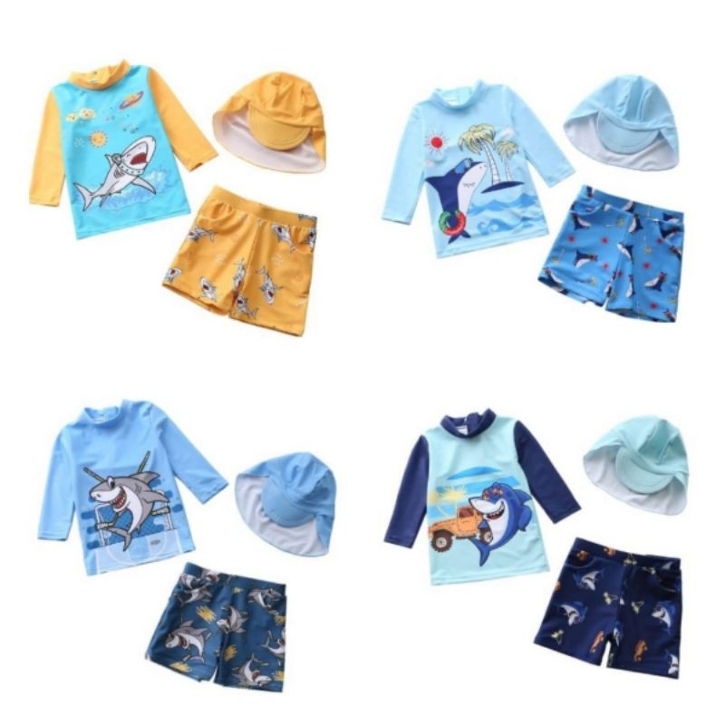 Baju Renang Anak Laki Cowok Boy Balita SPORTY SHARK Swimsuit 2 3 4 5 Tahun Toddler Batita Bayi