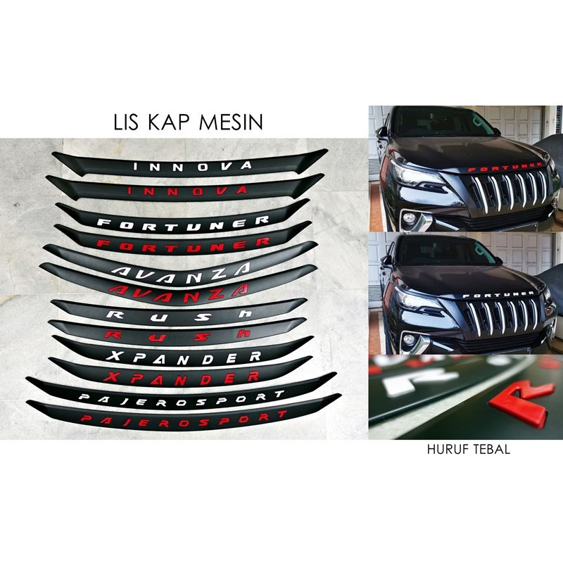 LIST KAP MESIN HITAM DOFF EMBOSS MERAH / PUTIH All New Pajero 2016 Up